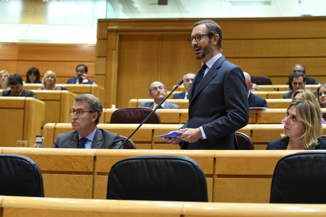 Archivo - El portavoz del PP en el Senado, Javier Maroto, interviene en una sesión de control al Gobierno en el Senado, a 20 de septiembre de 2022, en Madrid (España). El Senado celebra la primera sesión de control al Gobierno del curso político después d