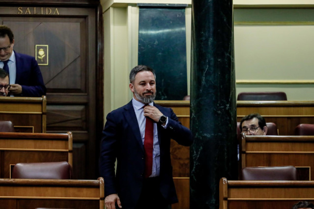 El presidente de Vox, Santiago Abascal, durante una sesión plenaria en el Congreso de los Diputados