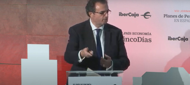 El presidente de Ibercaja, Francisco Serrano, en la clausura de la VIII Jornada de Planes de Pensiones en España, organizada por 'Cinco Días' e Ibercaja.