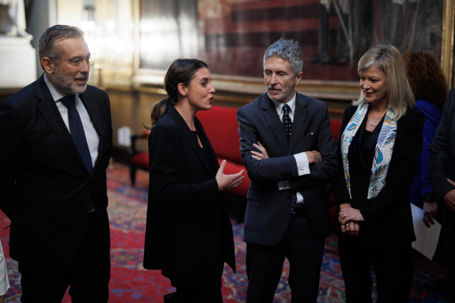 (I-D) El consejero de Presidencia, Justicia e Interior de la Comunidad de Madrid, Enrique López; la ministra de Igualdad, Irene Montero; el ministro de Interior, Fernando Grande-Marlaska y la consejera de Justicia, Interior y Administración Pública de la