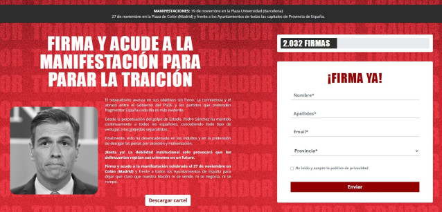 Página web de recogida de firmas contra el Gobierno de Pedro Sánchez