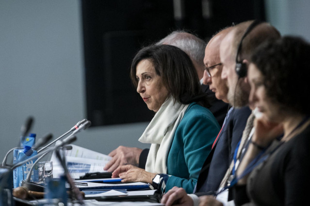 La ministra de Defensa, Margarita Robles, interviene en el discurso de apertura de la Comisión de Seguridad y Defensa (DSC) de la Asamblea Parlamentaria de la OTAN