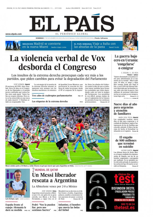 Portada de El País.