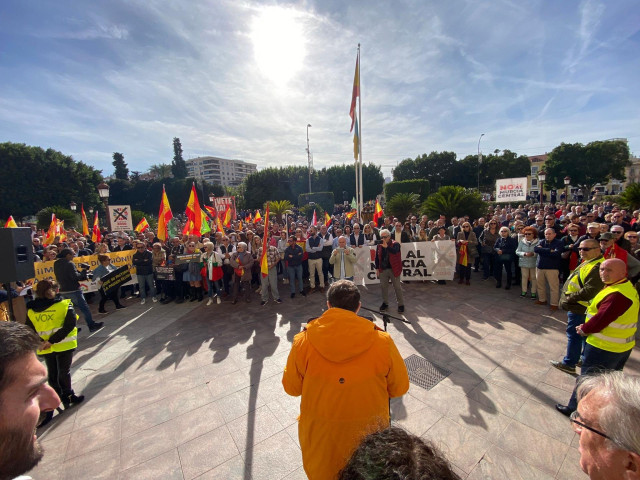 Un momento en la concentración de VOX frente al Ayuntamiento de Murcia