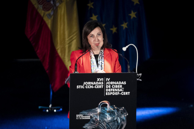 La ministra de Defensa, Margarita Robles, inaugura el principal encuentro de ciberseguridad de España en los cines Kinépolis Ciudad de la Imagen, a 29 de noviembre de 2022, en Madrid (España).