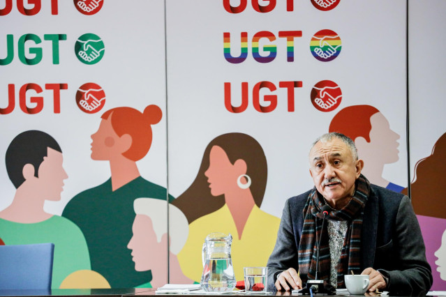 El secretario General de UGT, Pepe Álvarez, ofrece un encuentro informativo, a 9 de enero de 2023, en Madrid (España).