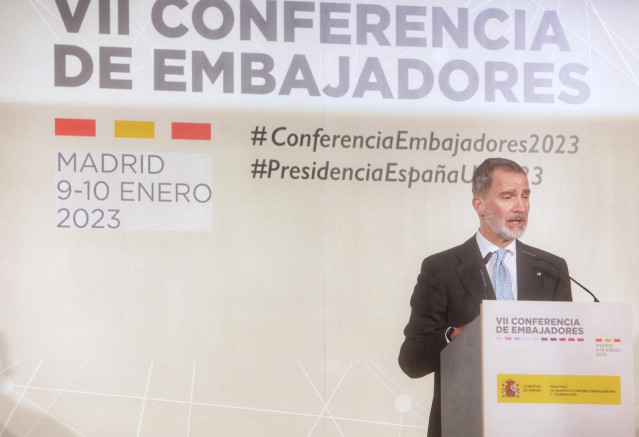 El Rey Felipe VI clausura la VII Conferencia de Embajadores, en el Ministerio de Asuntos Exteriores