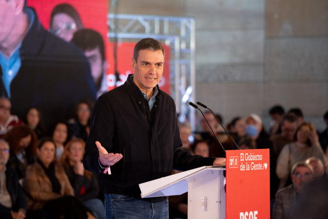 El presidente de gobierno de España Pedro Sánchez  en el mitin celebrado en Sevilla, a 14 de enero de 2023, en Sevilla (Andalucía, España).