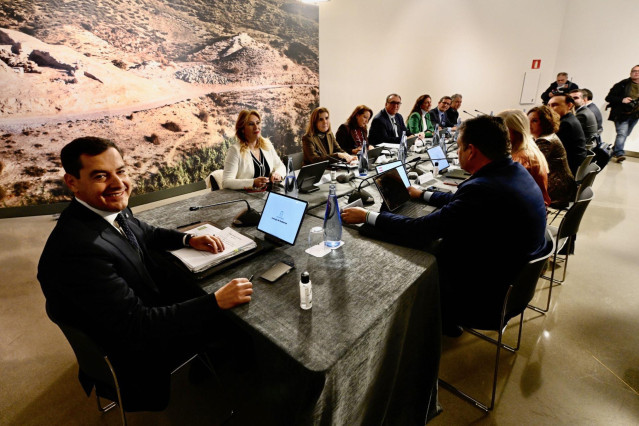 El presidente de la Junta de Andalucía, Juanma Moreno, preside el Consejo de Gobierno ordinario en el Museo Íbero, a 24 de enero de 2023 en Jaén (Andalucía, España). El Consejo de Gobierno de la Junta de Andalucía, se ha reunido de forma ordinaria en la c