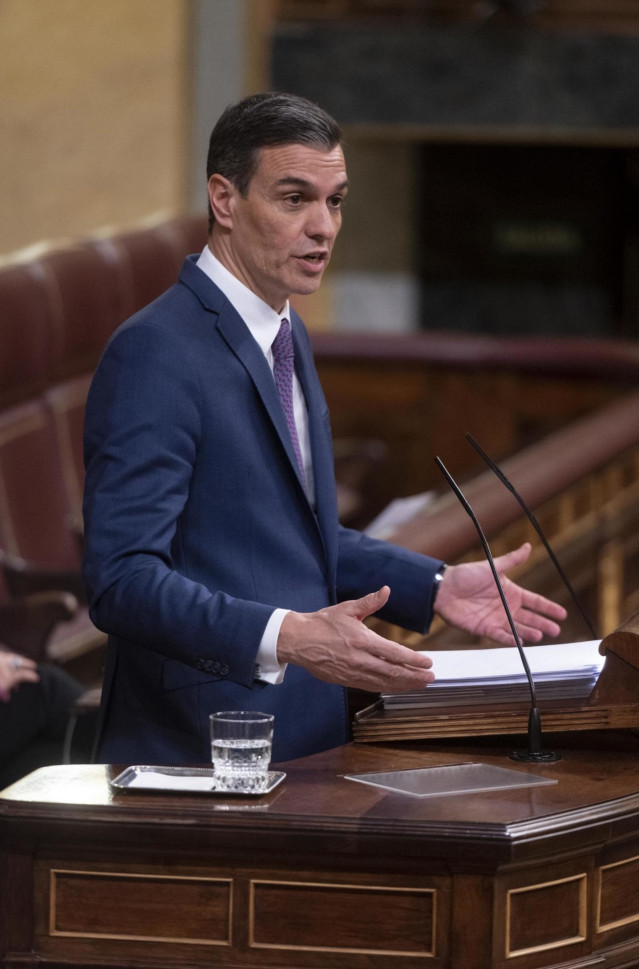 El presidente del Gobierno, Pedro Sánchez, en el Pleno del Congreso de los Diputados
