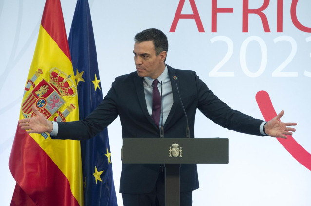 Archivo - El presidente del Gobierno, Pedro Sánchez, interviene durante la presentación del plan estratégico Foco África 2023, en Moncloa, Madrid (España), a 29 de marzo de 2021. El documento Foco África 2023 recoge las acciones que desde el Ejecutivo se