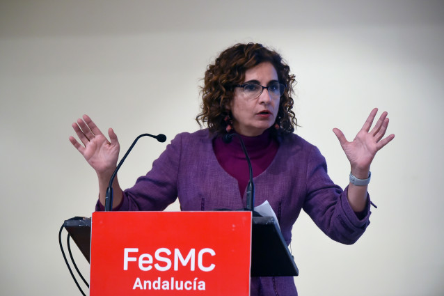 La ministra de Hacienda y Función Pública, María Jesús Montero, en su intervención en el acto de UGT a 18 de enero de 2023 en Málaga, (Andalucía, España).