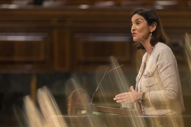 Archivo - La ministra de Industria, Comercio y Turismo, Reyes Maroto, interviene durante una sesión plenaria en el Congreso de los Diputados, a 14 de diciembre de 2022, en Madrid (España). El PP ha aprovechado la sesión de control al Gobierno en el Pleno