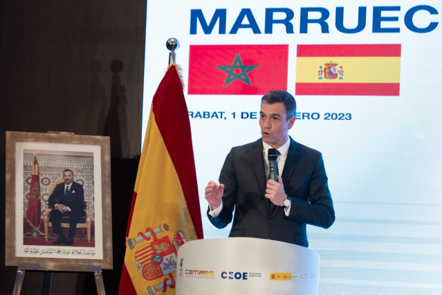 El presidente de Gobierno, Pedro Sánchez, interviene en el acto de clausura del Foro Empresarial España-Marruecos