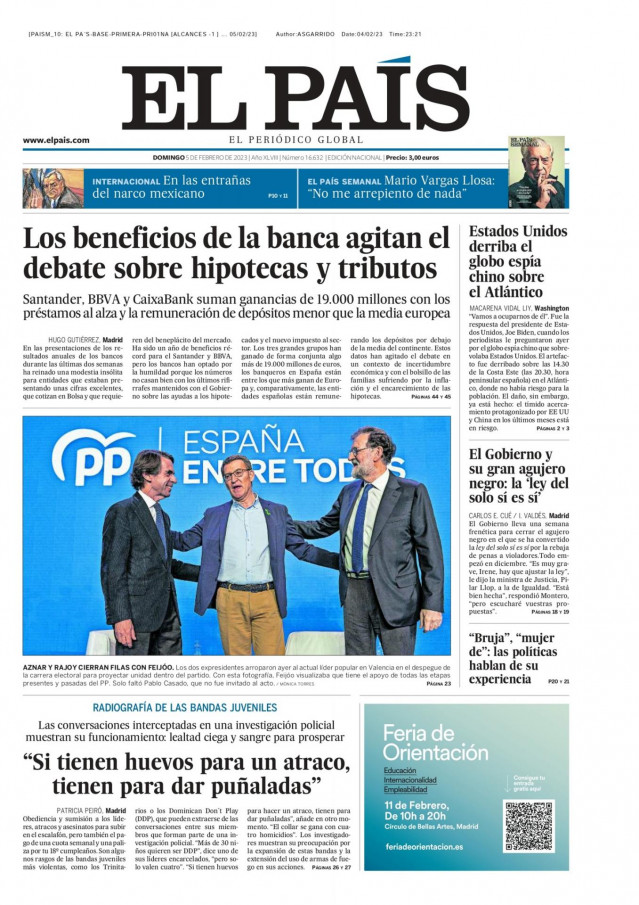 Portada de El País del domingo 5 de febrero de 2023.