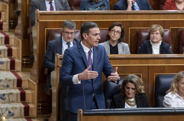 El presidente del Gobierno, Pedro Sánchez, en el Pleno del Congreso de los Diputados