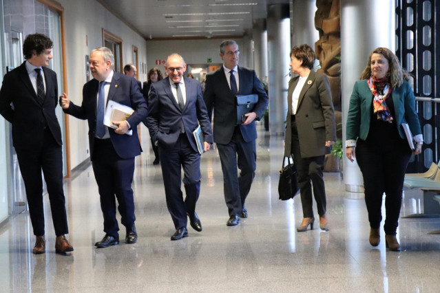 El consejero de Economía, junto al resto de representantes institucionales que han participado en la reunión del CVFP