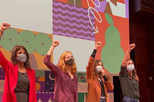 Archivo - Martina Velarde, coordinadora de Podemos Andalucía; Lilith Verstrynge, secretaria de Organización de Podemos; Ione Belarra, secretaria general de Podemos y ministra de Derechos Sociales, e Irene Montero, ministra de Igualdad