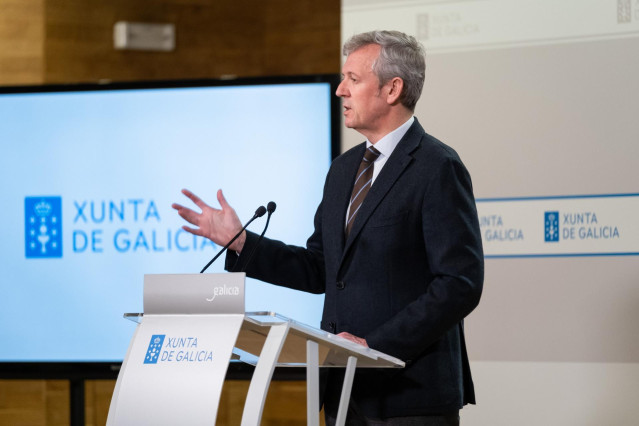 El presidente de la Xunta, Alfonso Rueda, en la comparecencia posterior al Consello de la Xunta.