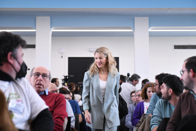 La vicepresidenta segunda del Gobierno y ministra de Trabajo, Yolanda Díaz, durante un acto de Sumar en el Círculo de Bellas Artes, a 18 de febrero de 2023, en Madrid (España).