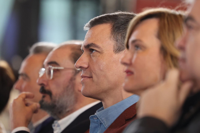 El presidente del Gobierno, Pedro Sánchez, en un acto de precampaña en Zaragoza.