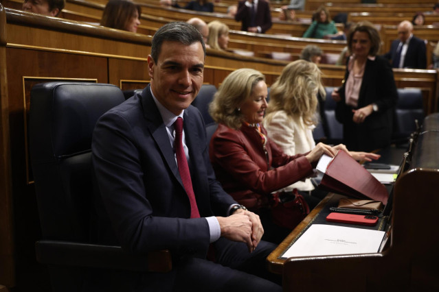 El presidente del Gobierno, Pedro Sánchez, durante una sesión plenaria, en el Congreso de los Diputados