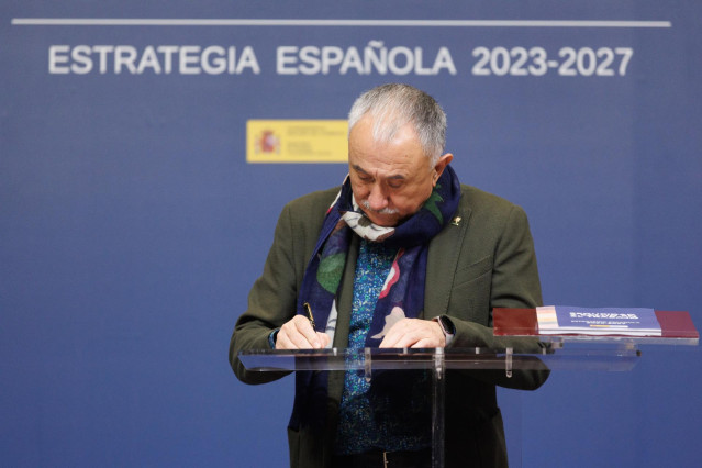 El secretario general de UGT, Pepe Álvarez, durante el acto de presentación de la Estrategia Española de Seguridad y Salud en el Trabajo