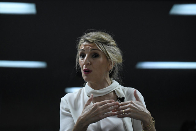 La vicepresidenta segunda del Gobierno y ministra de Trabajo y Economía Social, Yolanda Díaz, durante el debate 'El proyecto de Yolanda Díaz para Europa' en el Círculo de Bellas Artes, a 22 de febrero de 2023, en Madrid (España).