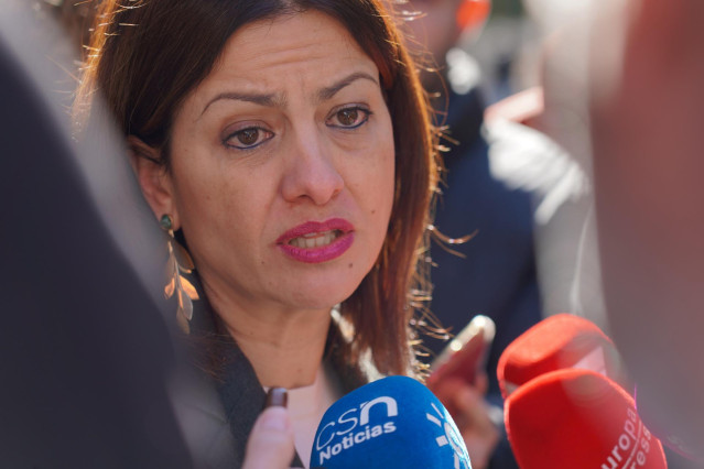 La euro diputada de Izquierda Unida, Sira Riego, atiende a los medios a 31 de enero de 2023 en Sevilla, (Andalucía, España).