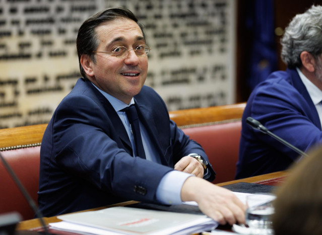 El ministro de Asuntos Exteriores, Unión Europea y Cooperación, José Manuel Albares, comparece ante la Comisión de Asuntos Exteriores del Senado, a 27 de febrero de 2023, en Madrid (España)
