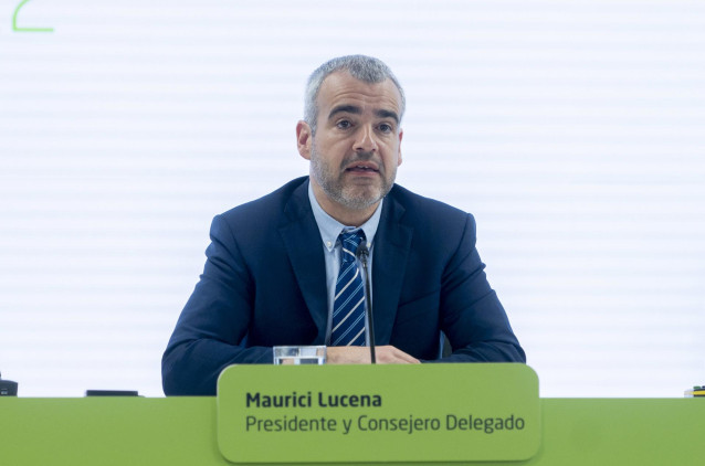 El presidente y consejero delegado de Aena, Maurici Lucena, presenta los resultados económicos de 2022, a 28 de febrero de 2023, en Madrid (España).