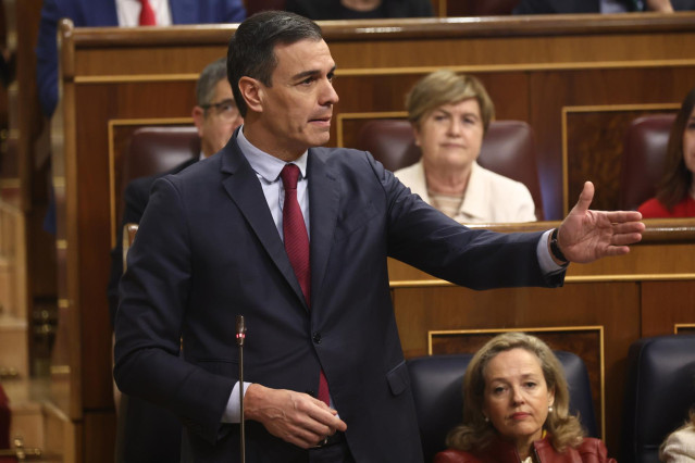 El presidente del Gobierno, Pedro Sánchez, interviene durante una sesión plenaria, en el Congreso de los Diputados.