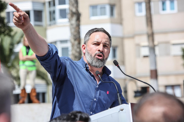 El presidente nacional de Vox, Santiago Abascal, interviene en un acto de precampaña, en la Plaza de la Feria, a 4 de marzo de 2023, en Las Palmas de Gran Canaria, Gran Canaria, Canarias, (España). Bajo el título ‘Empezando por lo que importa’, Vox presen