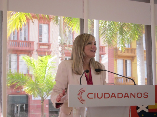 La portavoz nacional de CS, Patricia Guasp, en una rueda de prensa para informar sobre los acuerdos del comité permanente