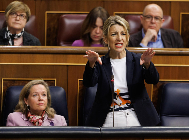 La vicepresidenta segunda y ministra de Trabajo y Economía Social, Yolanda Díaz, en el Pleno del Congreso de este miércoles
