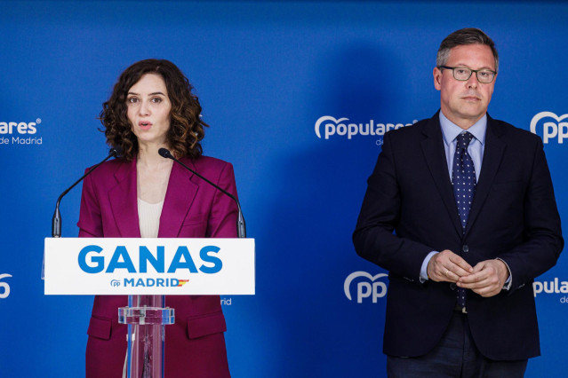 La presidenta de la Comunidad de Madrid y de PP de Madrid, Isabel Díaz Ayuso, durante una rueda de prensa, en la sede de Génova, a 13 de marzo de 2023, en Madrid (España).
