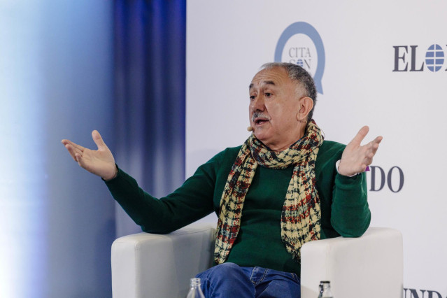 El secretario general de UGT, Pepe Álvarez, interviene durante un desayuno informativo en el Hotel Westin Palace, a 9 de marzo de 2023, en Madrid (España). El diario ‘El Mundo’ ha organizado este encuentro informativo.