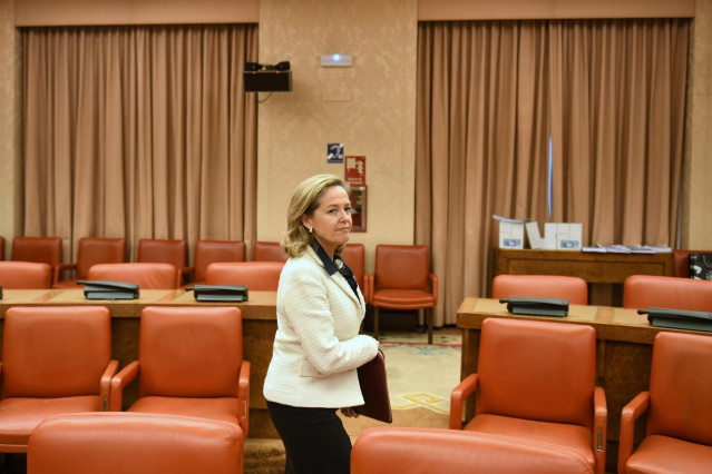 La vicepresidenta primera y ministra de Asuntos Económicos y Transformación Digital, Nadia Calviño, a su llegada a una Comisión Mixta para la Unión Europea