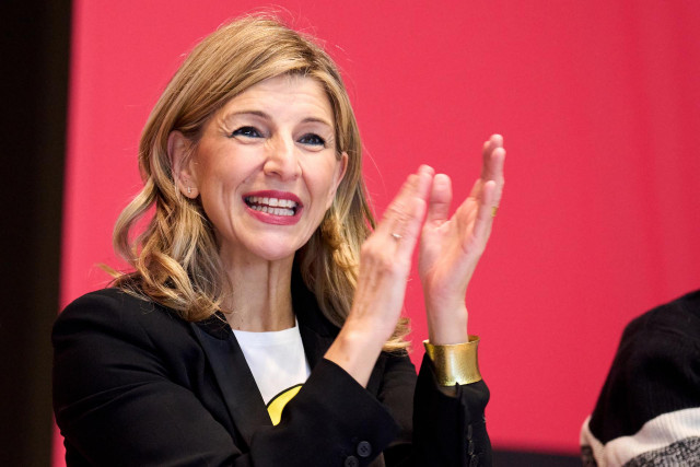 La vicepresidenta segunda del Gobierno y ministra de Trabajo y Economía Social, Yolanda Díaz, durante un acto de escucha de Sumar, a 4 de marzo de 2023, en Santander, Cantabria (Foto de archivo).