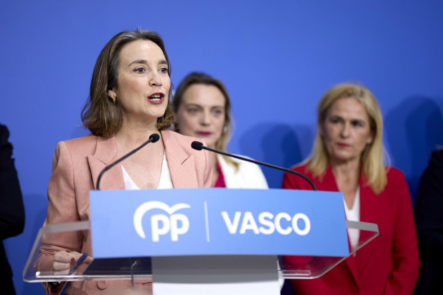 La secretaria general del Partido Popular (PP), Cuca Gamarra, interviene durante la inauguración de la nueva sede de su formación, en calle Licenciado Poza, a 20 de marzo de 2023, en Bilbao, Vizcaya, País Vasco (España). La nueva sede de los populares est