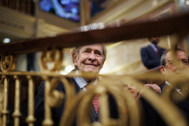 El candidato de la moción de censura, el profesor y economista Ramón Tamames durante el debate en el Congreso.