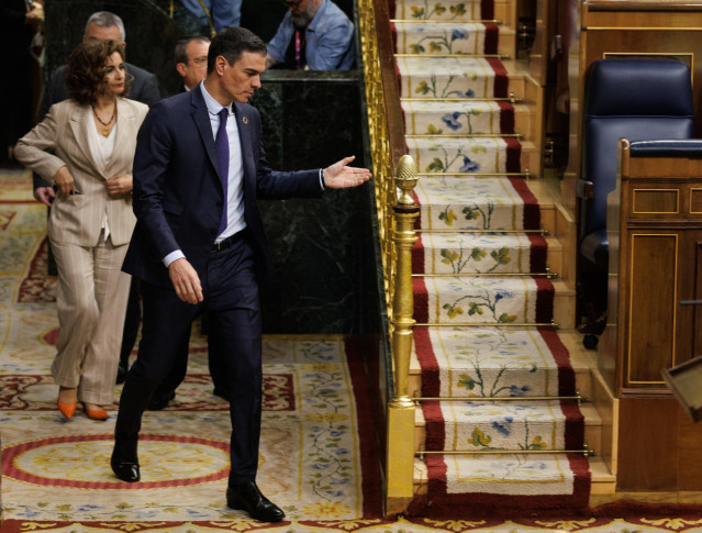 El presidente del Gobierno, Pedro Sánchez, a su llegada a la segunda sesión de la moción de censura, en el Congreso de los Diputados, a 22 de marzo de 2023, en Madrid (España).
