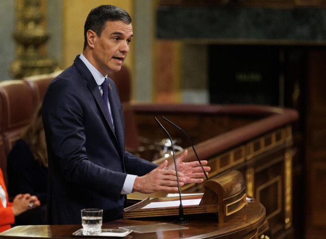 El presidente del Gobierno, Pedro Sánchez, interviene durante la segunda sesión de la moción de censura, en el Congreso de los Diputados, a 22 de marzo de 2023, en Madrid (España).