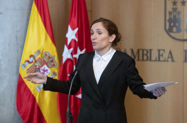 La portavoz de Más Madrid en la Asamblea de Madrid, Mónica García, comparece tras un pleno en la Asamblea, a 16 de marzo de 2023