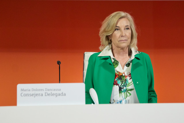La consejera delegada de Bankinter, María Dolores Dancausa, durante la Junta general de Accionistas de Bankinter, en el Edificio Mutua Madrileña, a 23 de marzo de 2023, en Madrid (España). Durante la Junta, los accionistas han votado la reelección de Marí