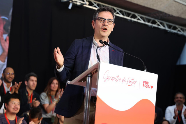 El ministro de la Presidencia, Relaciones con las Cortes y Memoria Democrática, Félix Bolaños, en la clausura de la Conferencia Política 2023 del PSIB-PSOE