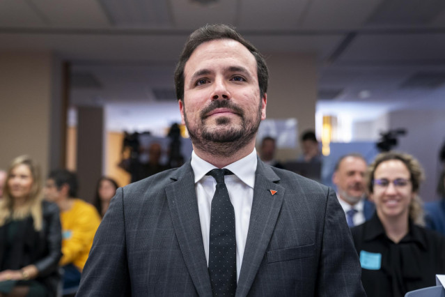 El ministro de Consumo, Alberto Garzón, durante el acto institucional ‘Derechos para crecer sanos y libres’, en el Ministerio de Consumo, a 15 de marzo de 2023, en Madrid (España). El acto se celebra por el Día Mundial de los Derechos del Consumidor, una