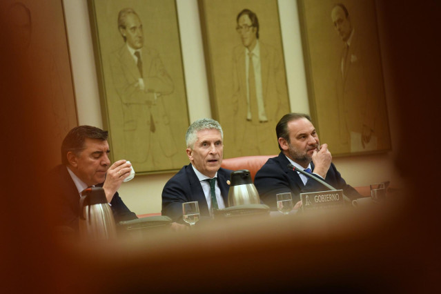 El ministro de Interior, Fernando Grande-Marlaska (c), comparece en la Comisión de Interior para hablar del 'caso Cuarteles' tras la dimisión de la directora de la Guardia Civil