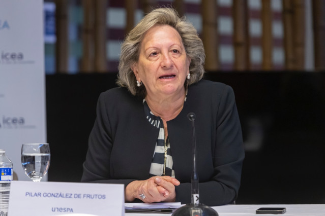 Archivo - La presidenta de Unespa, Pilar González de Frutos,  durante la rueda de prensa organizada por la patronal e ICEA para presentar los datos del sector asegurador en 2022.