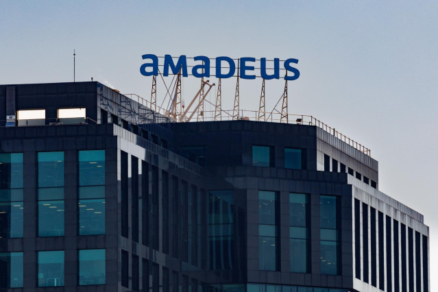 Fachada de la sede de Amadeus en el edificio Herre, a 2 de marzo de 2023, en Madrid (España).